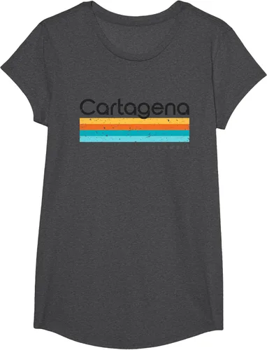 Vista 45 de Camiseta vintage de Cartagena Colombia con diseño retro, Blanco, S