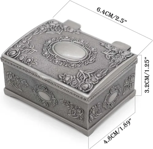 Vista 4 de Caja de joyería de metal vintage rectangular pequeña, caja de regalo para niñas, damas y mujeres