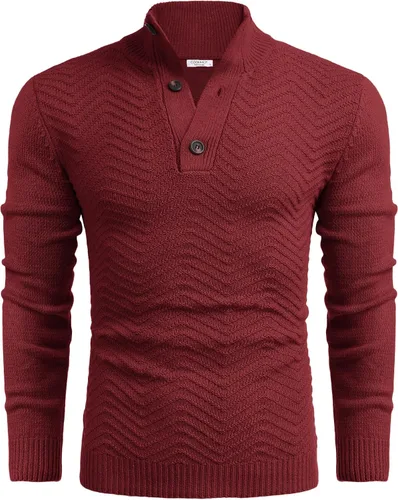 Vista 4 de COOFANDY Suéter de cuello alto Henley de punto trenzado para hombre
