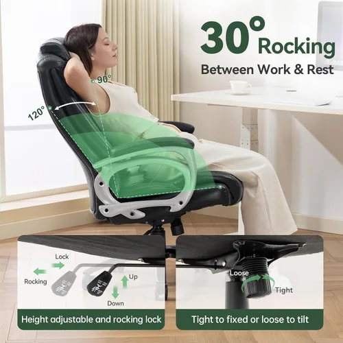 Vista 5 de Vogue Furniture Direct Silla de Oficina Grande y Alta 500 libras, Silla de Escritorio de Cuero PU de Respaldo Alto para Trabajo Pesado, Silla