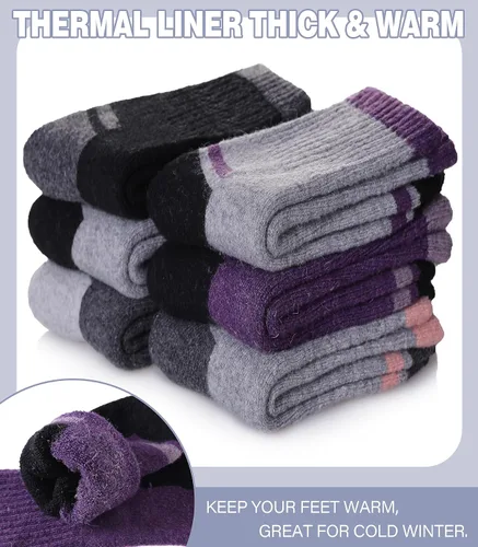 Vista 4 de Calcetines de senderismo de lana merino para niños y niñas, para invierno, cálidos, gruesos, térmicos, calcetines de regalo, 6 pares