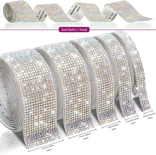 Vista 2 de 5 rollos de cinta autoadhesiva de diamantes de imitación con cristal, cinta de diamantes bling con pegatinas de 2 mm para manualidades, bodas