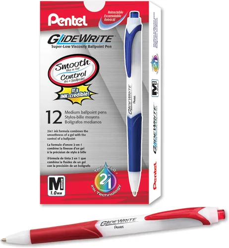Vista 11 de Bolígrafo Pentel GlideWrite con tinta TechniFlo, (1.0mm) línea media, tinta burdeos, caja de 12 (BX910-BG)