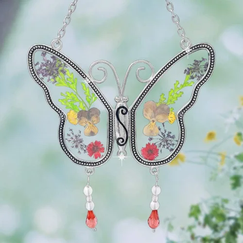 Vista 5 de Atrapasoles de mariposa con alas de flores prensadas – Regalo para familiares y amigos – Altura colgante 8 pulgadas – Viene con cadena adjunta
