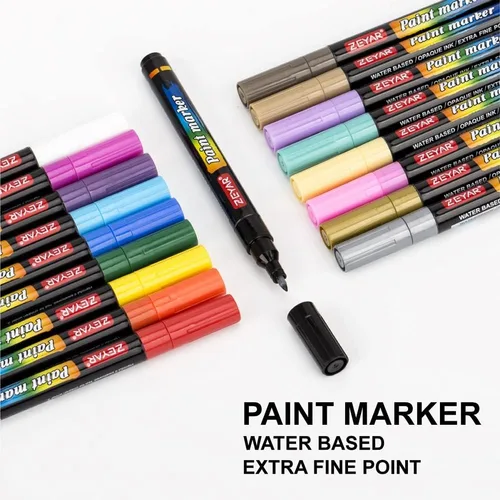 Vista 2 de ZEYAR Premium bolígrafo de pintura acrílica, base de agua, punta extra fina, 18 colores, tinta opaca, sin olor, sin ácido y seguro de usar
