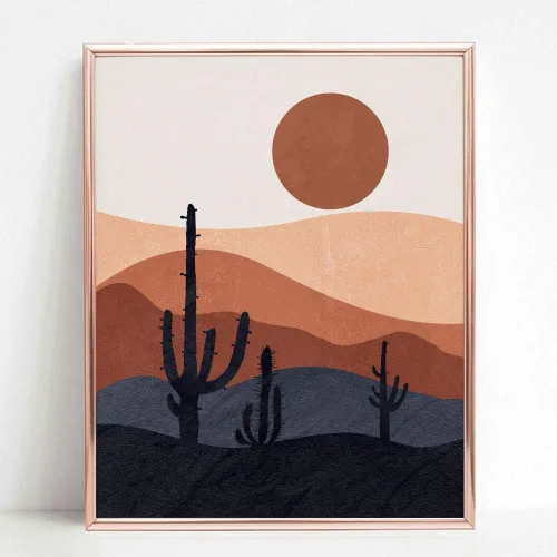 Vista 4 de Impresión del desierto, impresiones modernas de mediados de siglo, arte abstracto de pared de paisaje, decoración de montaña, impresión artística