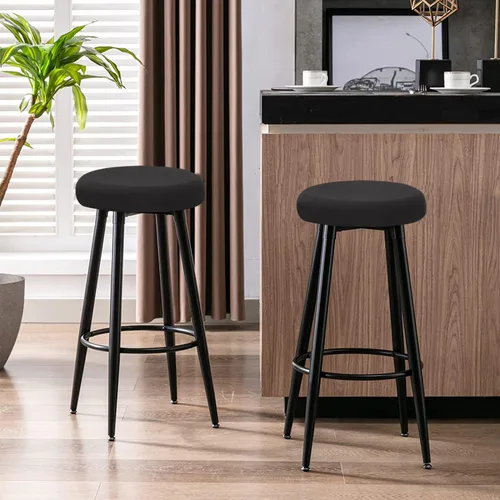 Vista 3 de Deisy Dee 4 fundas de asiento redondas para taburetes de bar, fundas elásticas para sillas redondas de 13 a 16 pulgadas (negro)
