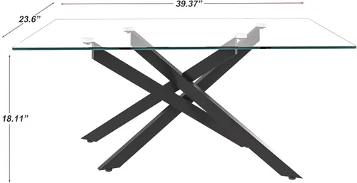 Vista 2 de Mesa de centro de cristal para sala de estar, moderna rectangular con parte superior de vidrio templado transparente y patas de metal, mesas de Negro