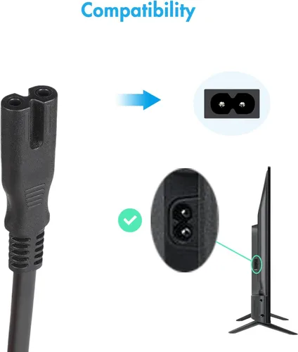Vista 2 de Cable de alimentación de CA para TCL Roku Sharp Insignia Hisense Smart LED LCD HD TV Cable de alimentación de 2 clavijas