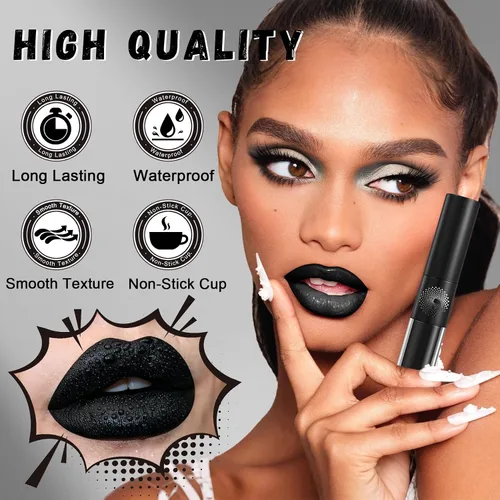 Vista 4 de CAHIUYOA Juego de delineadores de labios negros mate, lápiz labial líquido de doble cabeza, brillo de labios de larga duración, a prueba de manchas