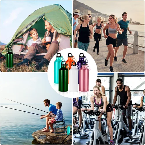 Vista 7 de 16 botellas de agua de aluminio de 17 onzas, botella de agua de aluminio para bicicleta, botellas de agua para mochileros, botellas reutilizables