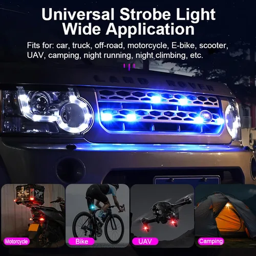 Vista 6 de 4 luces estroboscópicas LED RGB inalámbricas con control remoto, 8 colores, 10 modos, recargable por USB, impermeable, anticolisión, luz