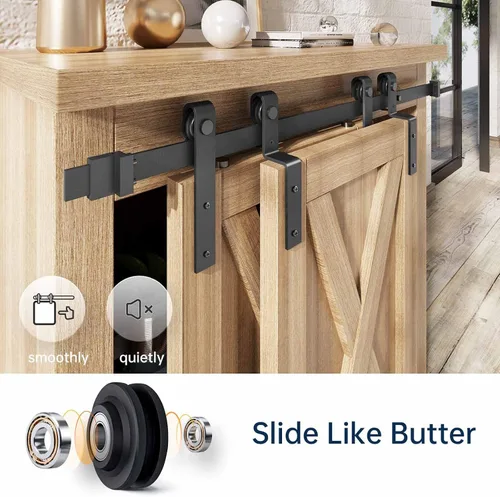 Vista 4 de EaseLife - Kit de accesorios de riel para puerta de granero deslizante doble de 2.5 pies, fácil de instalar, se desliza suave y silenciosamente, se