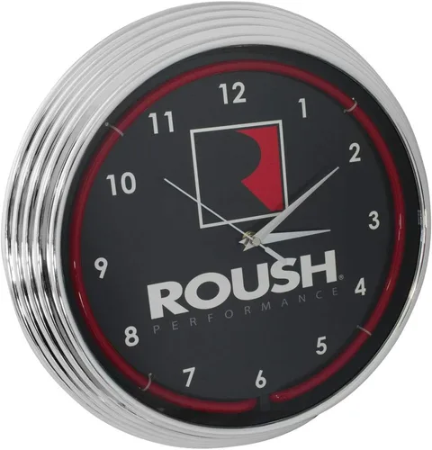 Vista 4 de Roush Performance - Reloj de neón rojo de 15 pulgadas de diámetro con borde cromado - 8RSHPF