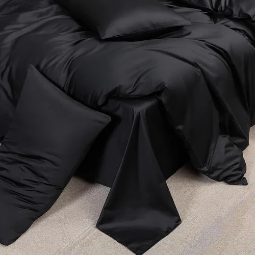 Vista 7 de MooMee Juego de funda de edredón 100% algodón de fibra extra larga de 600 hilos, satén sedoso, suave, transpirable, duradero, ropa de cama de Negro
