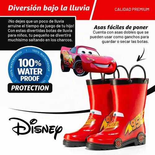 Vista 5 de Disney Cars Lightning McQueen Rust-eze Boys' Red Waterproof Easy-On Rubber Rain Boots