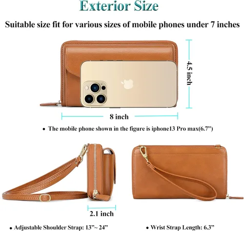 Vista 4 de Peacocktion Cartera para mujer con RFID, cartera cruzada de gran capacidad, 2 correas