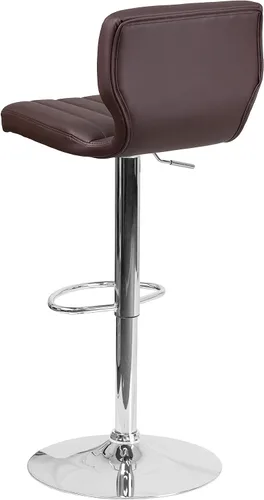 Vista 5 de Flash Furniture Taburete de bar de altura ajustable de vinilo marrón contemporáneo con respaldo vertical y base cromada