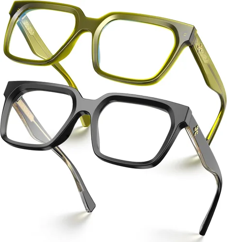 Vista 30 de VISOONE Chunky Rectangle Oversized Blue Light Blocking Computer Glasses Clear Lenses Cute Fake Large Frame Preppy Stylish Designer Fashion Screen