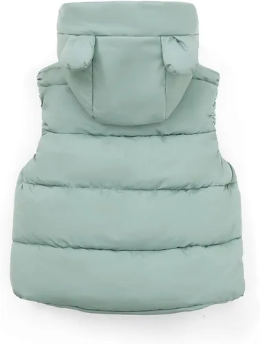 Vista 4 de Chaleco de plumón para bebés y niñas, lindo abrigo de algodón con capucha con orejas de oso para invierno, chaleco cálido para niños