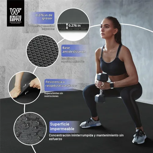 Vista 4 de WF Athletic Supply Premium Grandes Esterillas de Piso para Ejercicio, 7 MM de Espesor, Esterillas de Entrenamiento para Gimnasio en Casa, Gruesas 6