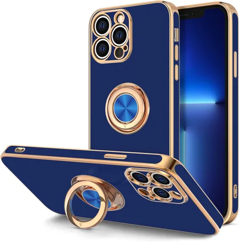 Vista 15 de Hython Funda para iPhone 13 Pro Max con soporte de anillo [soporte de anillo giratorio de 360° con soporte magnético] [borde chapado en oro rosa]