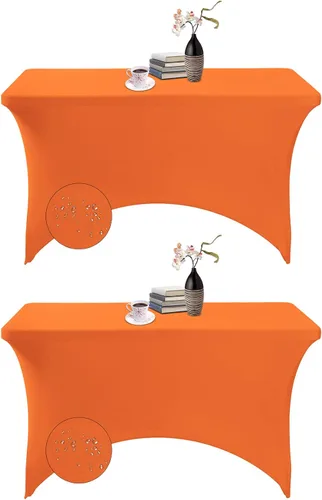 Vista 151 de Paquete de 2 fundas de mesa de elastano impermeables para mesas rectangulares, 6 pies, negras, elásticas, resistentes a manchas, para todas