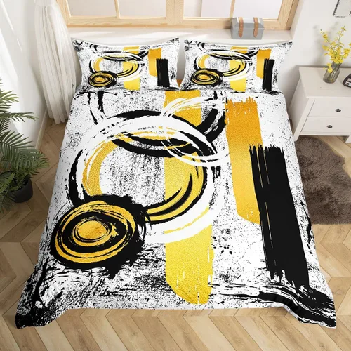 Vista 11 de Manfei Juego de funda de edredón abstracta tamaño individual, juego de ropa de cama geométrico moderno de 2 piezas para decoración de dormitorio