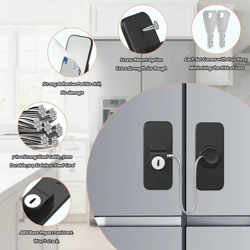 Vista 5 de AOSITE Cerraduras pequeñas para nevera para niños, sin taladro, cerraduras de refrigerador para adultos, cerraduras de armario, cerraduras de Negro