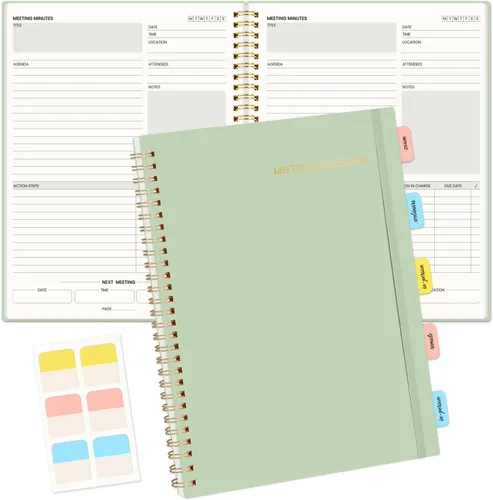 Vista 18 de SUNEE Cuaderno de reuniones para el trabajo con pestañas adhesivas, 160 páginas, planificador de proyectos de tamaño B5, cuaderno organizador