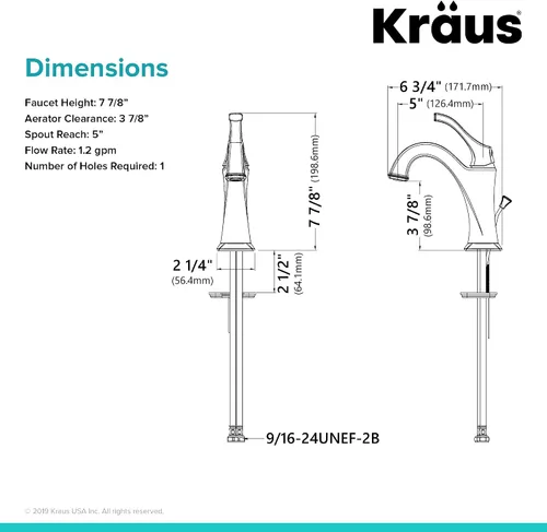 Vista 8 de KRAUS KBF-1201SFS Arlo - Grifo de baño con barra de elevación y placa de cubierta, acero inoxidable All-Brite sin manchas (paquete de 2)
