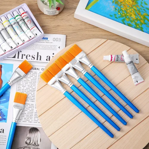 Vista 5 de Crtiin 120 Pcs Flat Paint Brushes for Acrylic Paintbrush Bulk Art Detail Oil Brush for Adult Art Watercolor(1 Inch)