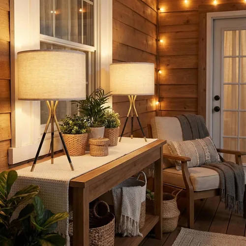 Vista 6 de Juego de 2 lámparas de mesa con trípode modernas de 20.8 pulgadas, lámparas de mesa de metal negro y dorado para sala de estar, dormitorio, mesita
