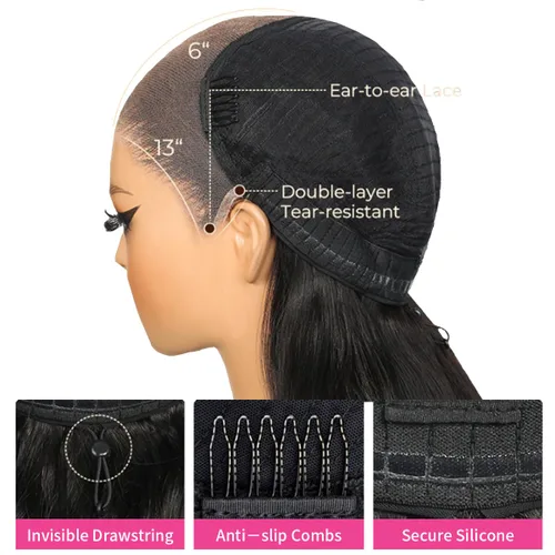 Vista 8 de Peluca de cabello humano con encaje frontal 360 de 26 pulgadas, prearrancada, lacio, HD, peluca frontal completa para mujeres negras, sin pegamento