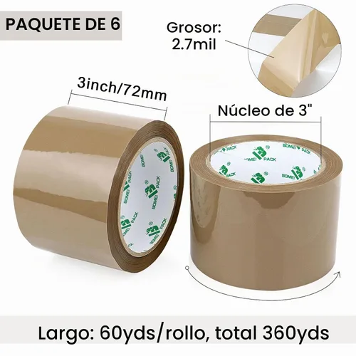 Vista 3 de BOMEI PACK Cinta de embalaje marrón de 3 pulgadas de ancho, repuestos de cinta de embalaje marrón resistente para cajas de mudanza, envío