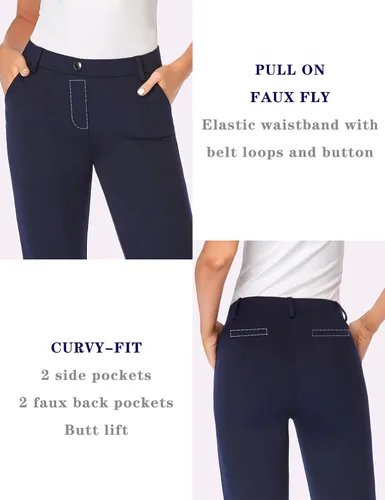 Vista 4 de Tapata - Pantalones de vestir rectos para mujer diseño elástico con bolsillos ideales para oficina trabajo y negocios tallas Tall Petite y Regular