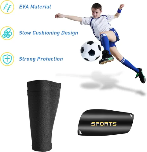 Vista 4 de 2 pares de espinilleras de fútbol con espinilleras para adultos y jóvenes, espinilleras de fútbol para niños y niñas, protección de piernas, reduce