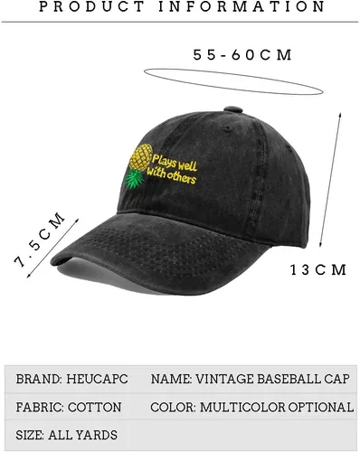 Vista 2 de Juega bien con otros sombreros de béisbol bordados al revés Gorra de béisbol de piña ajustable bordado de mezclilla