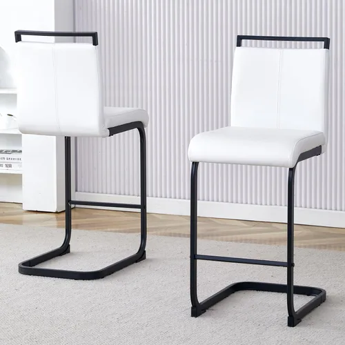Vista 16 de gopop Juego de 2 taburetes de bar de altura de mostrador con respaldo, taburetes de cocina de cuero sintético negro con patas de metal recubierto