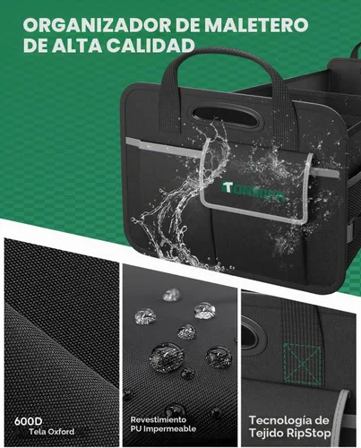 Vista 6 de Organizador de maletero de 2 compartimentos y caja de almacenamiento multicompartimentos de Oxford 600D impermeable, con tiras reflectantes y 8