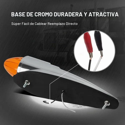 Vista 6 de Partsam 5 luces LED ámbar torpedo para techo de cabina de 17 luces LED para correr, cromadas superbrillantes, repuesto para camiones internacionales