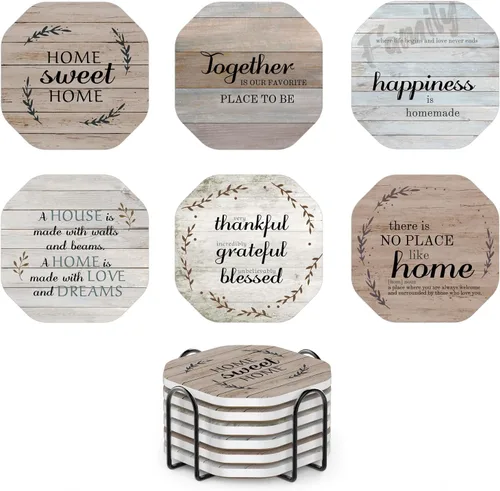 Vista 13 de UMIRRO Posavasos para decoración de mesa de café, posavasos rústicos retro bohemios de granja, tapetes absorbentes para tazas para mesa de madera