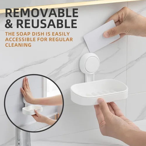 Vista 10 de LEVERLOC Soporte para Jabonera para Ducha con Ventosa Montado en la Pared Autodrenante SIN Taladrar Extraíble Soporte para Jabón en Barra y Esponja