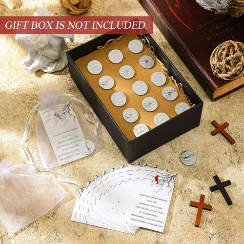 Vista 5 de El juego de 150 monedas de signo de ángel conmemorativo cardenal incluye ficha de bolsillo funeraria cardenal, tarjetas de poema y bolsas de organza