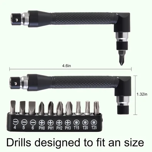 Vista 3 de Kit de extensión de broca flexible, 17 piezas con adaptadores de enchufe giratorios de 360° (1/2" 3/8" 1/4"), accesorios de ángulo recto de 105°