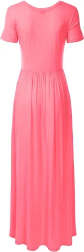Vista 3 de Vestido largo de manga corta para mujer con bolsillos (XS-XXL)