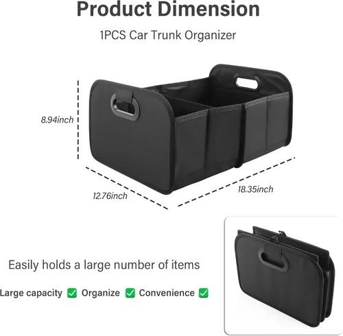 Vista 2 de Organizador de maletero de gran capacidad para coche, organizador de maletero plegable de múltiples compartimentos para SUV para guardar