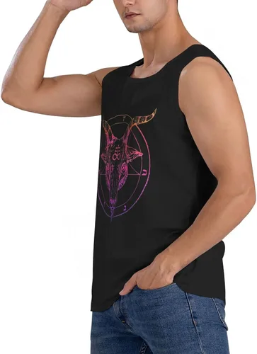 Vista 3 de allgobee Mens Cotton Tank Top Baphomet-Satan-Goat Athletic Shirts Boxing Gym Shirts Plain Vest Tee