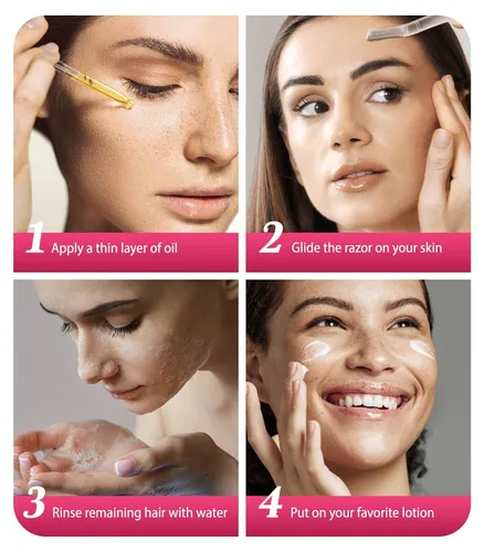 Vista 7 de SINAHET Aceite de dermaplaning, afeitado hidratante natural para vello facial y corporal, aceite calmante para la piel hecho con esencia de jojoba