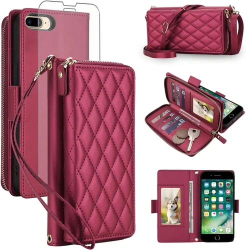 Vista 43 de Asuwish Funda compatible con iPhone 6/6s/7/8/SE 2020 2022 con cremallera y bloqueo RFID, protector de pantalla, correa cruzada i6 i7 i8 7s 8s SE2020